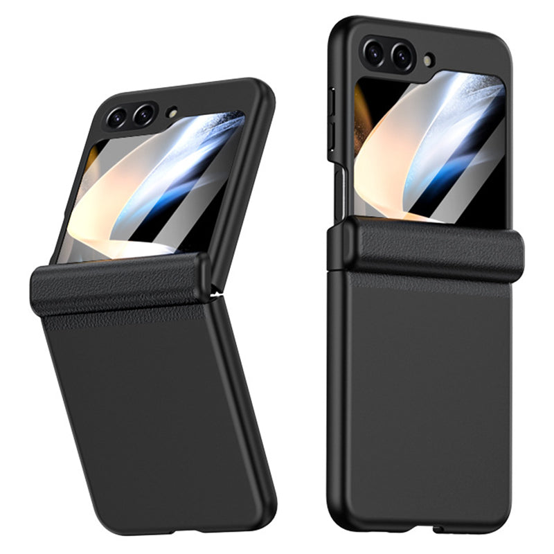 For Samsung Galaxy Z Flip5 5G PC PU Phone Case Hinge Protection Cover with Tempered Glass Small Screen Film For Samsung Galaxy Z Flip5 5G PC PU Phone Case Hinge Protection Cover with Tempered Glass Small Screen Film